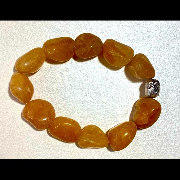 Gold Quartz Stone Buddha Head Bead Bracelet - Picture 2 of 4